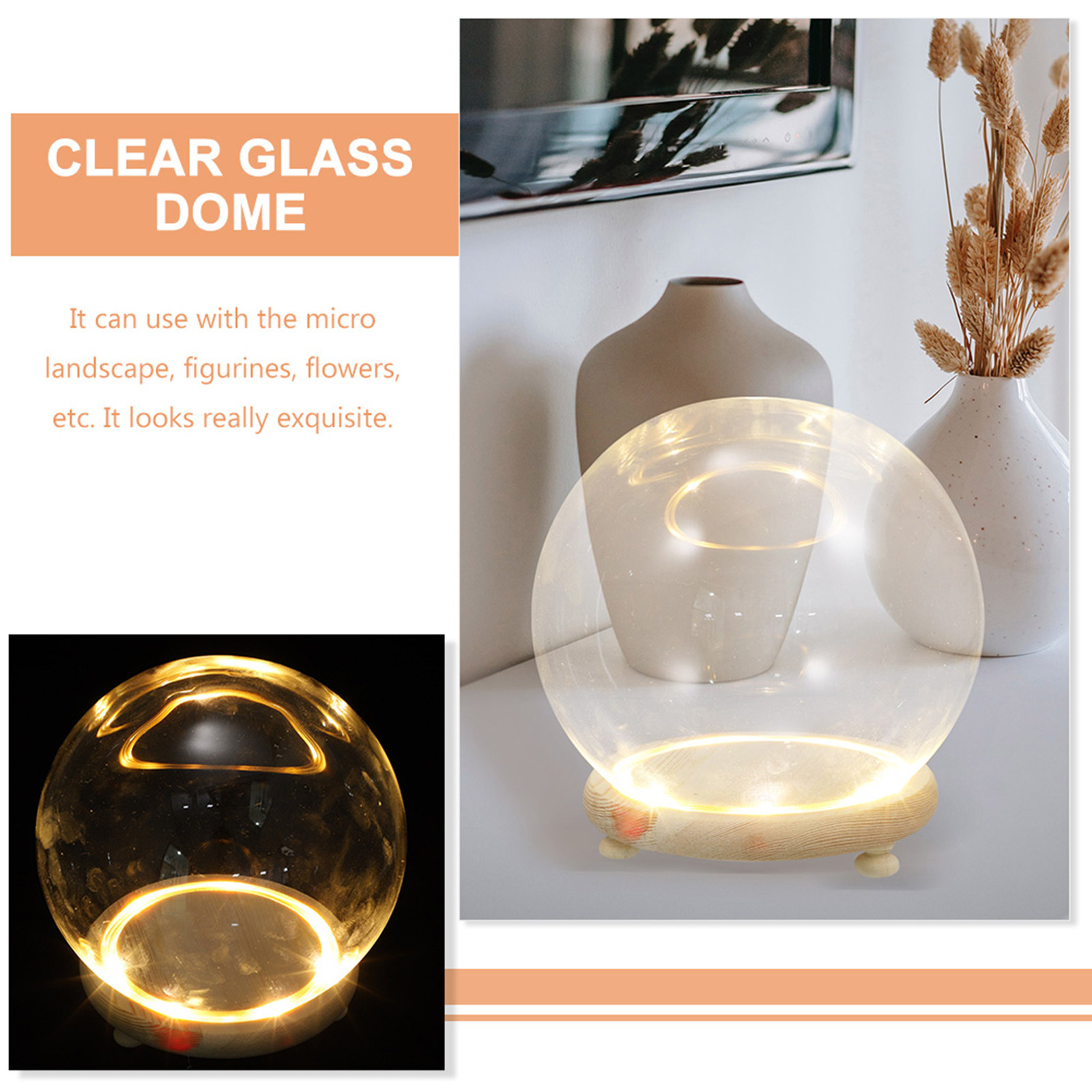 Şeffaf Cam Kubbeli, Ahşap Taba - Plastic Dome Clear incelemesi ve fiyatı